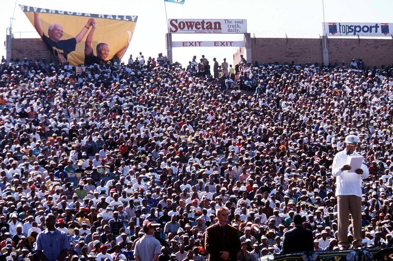 Discours de Nelson Mandela, dernier grand meeting de l’ANC, FNB Stadium, Johannesburg 30 05 1999, Ph. Moctar KANE.